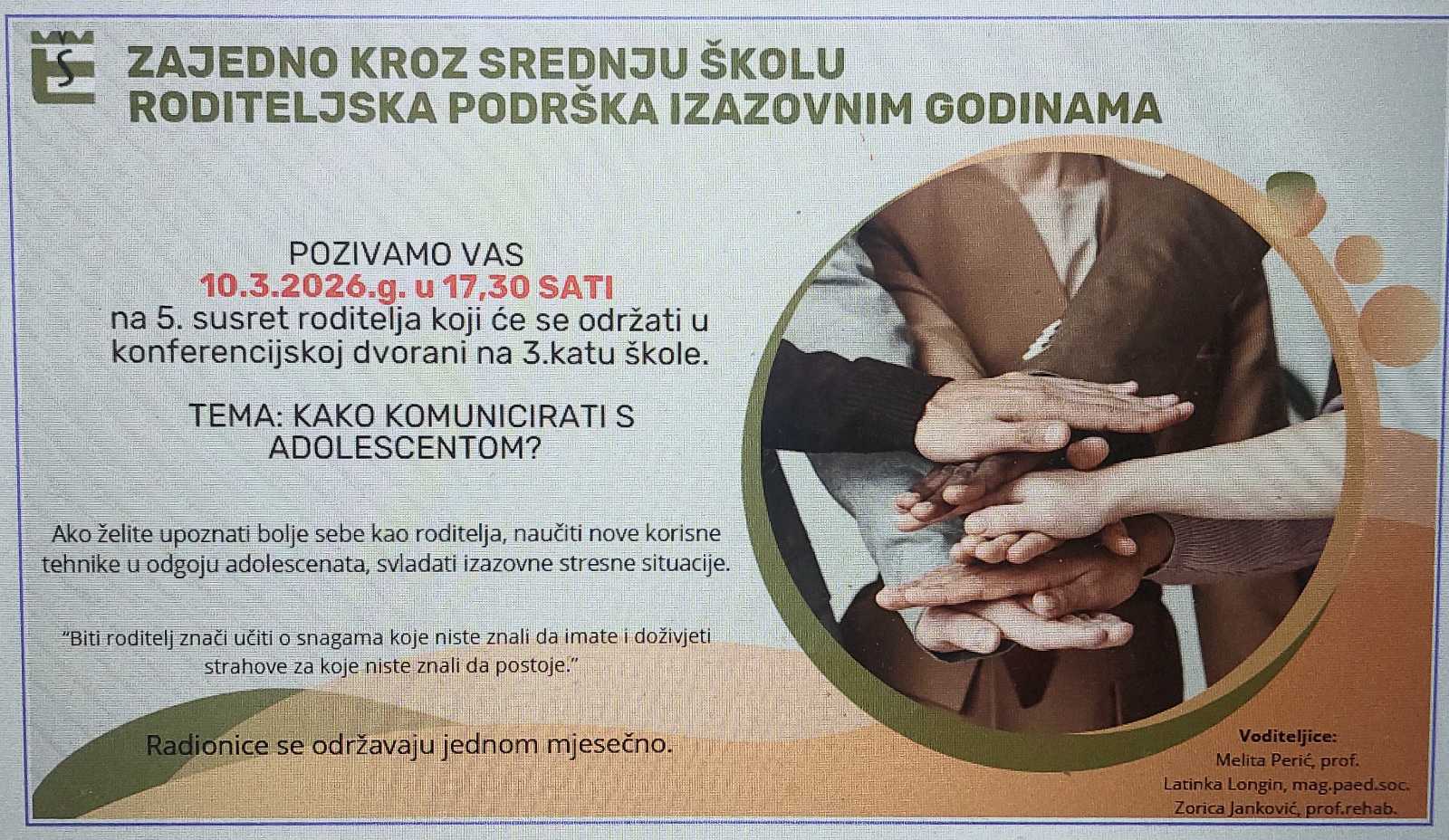 SUSRET RODITELJA – RADIONICA 10.3.2026.